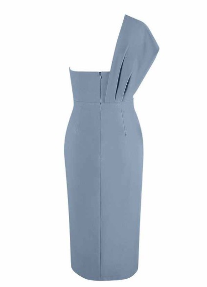 AZ Occasions Draped One Shoulder Midi Dress with Waist Tie AZ Occasions Draped One Shoulder Midi Dress with Waist Tie